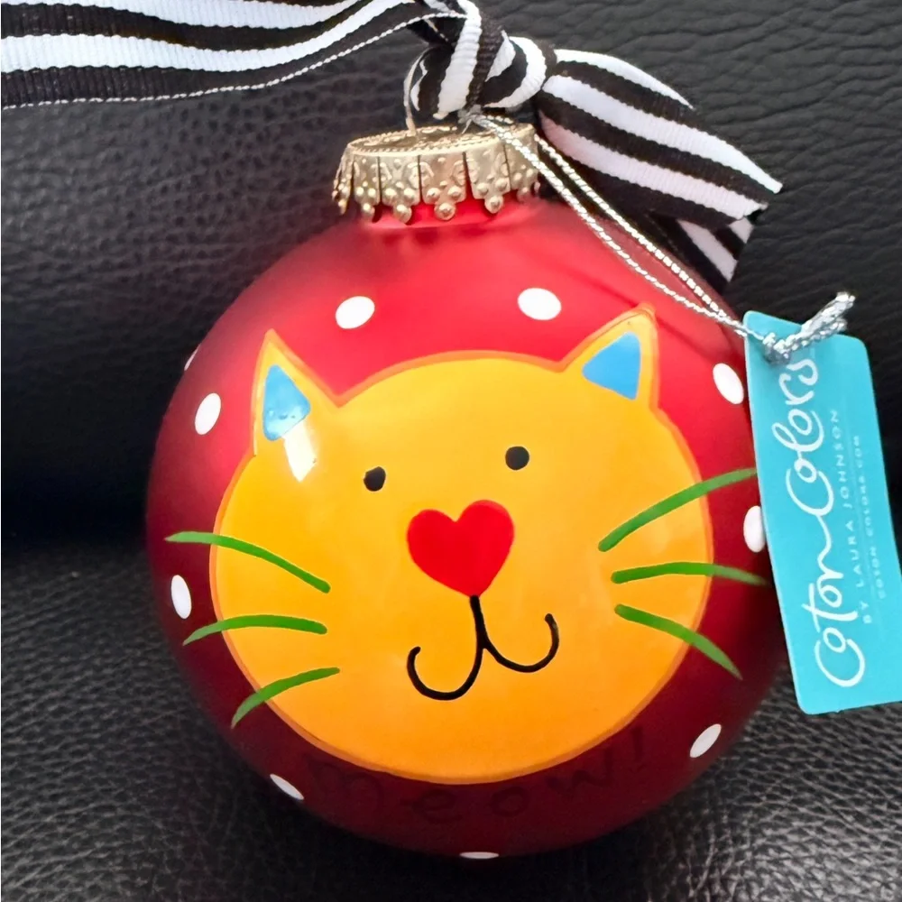 New Cotton colors Hand-Painted Cat Christmas Ornament Kitty – Meow! 5”